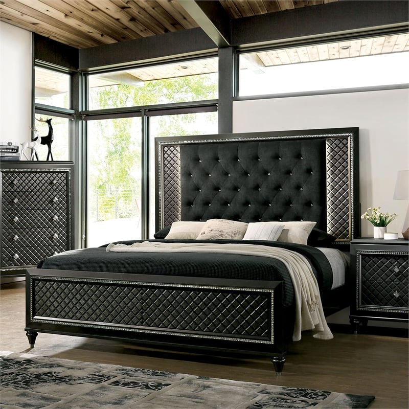 Bowery Hill Wood Tufted Panel Queen Bed in Metallic Gray