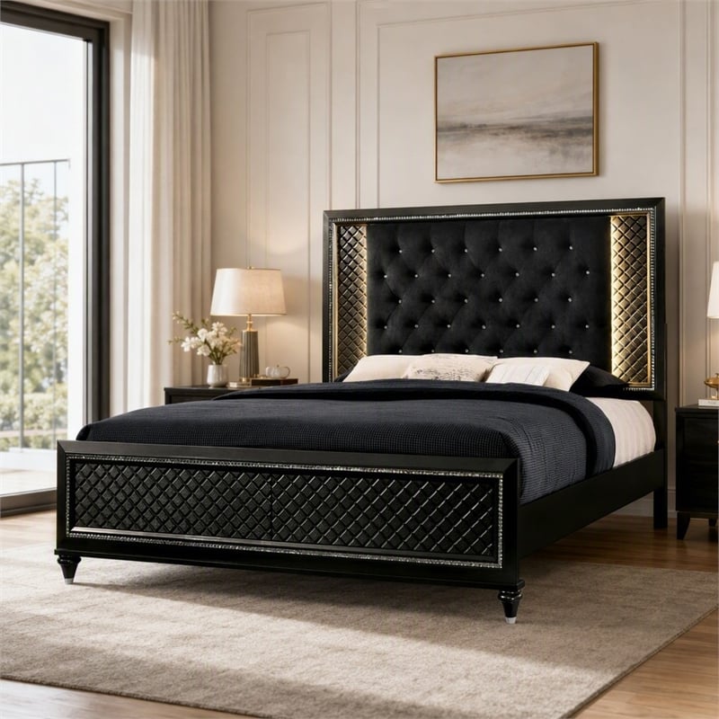 Bowery Hill Wood Tufted Panel Queen Bed in Metallic Gray