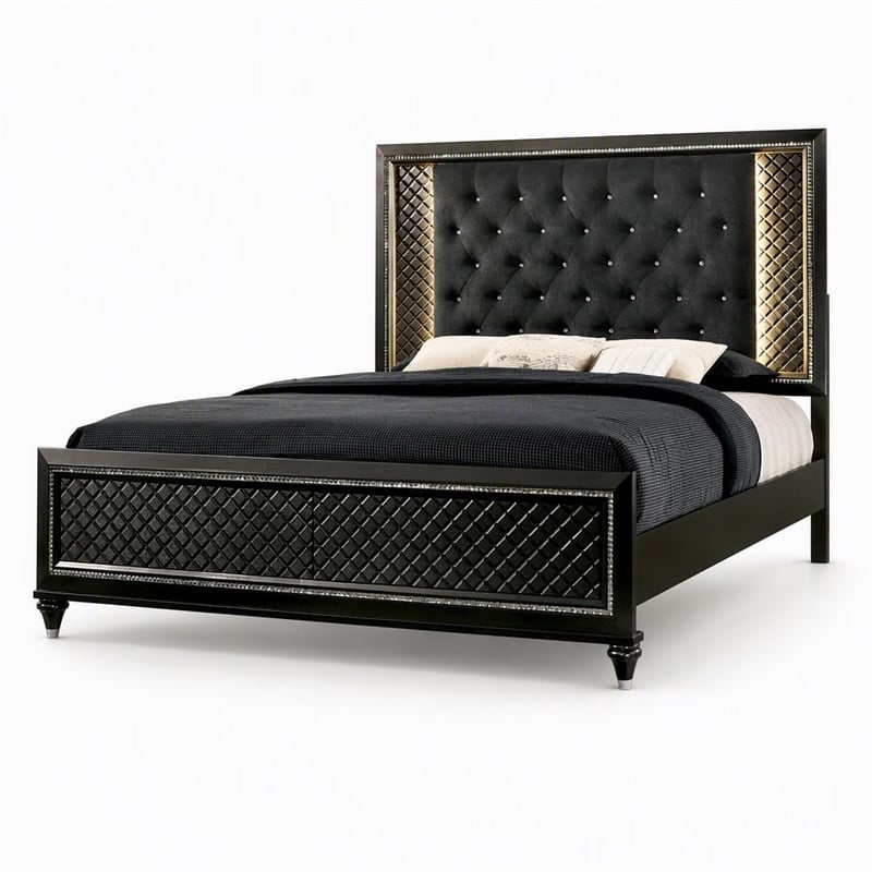 Bowery Hill Wood Tufted Panel Queen Bed in Metallic Gray