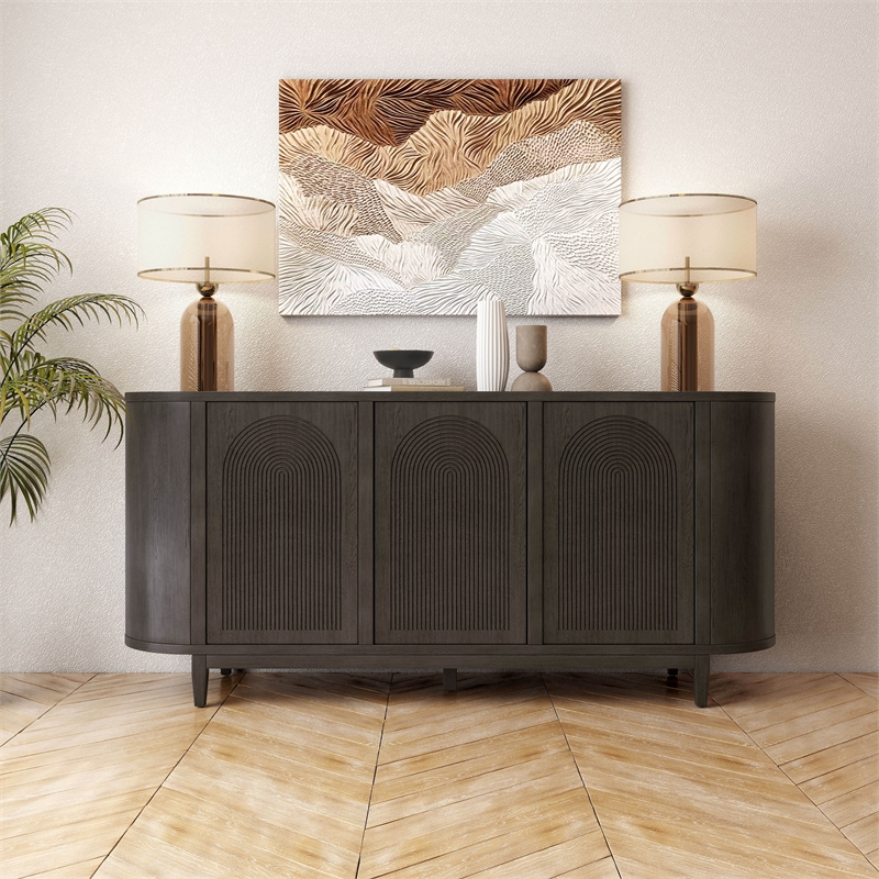 Bowery Hill Solid Wood 2-Door Server in Ash Gray