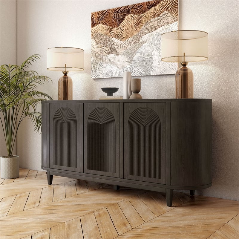 Bowery Hill Solid Wood 2-Door Server in Ash Gray