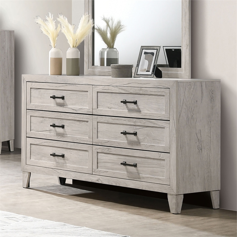Bowery Hill 6-Drawer Wood Dresser in Washed White Finish