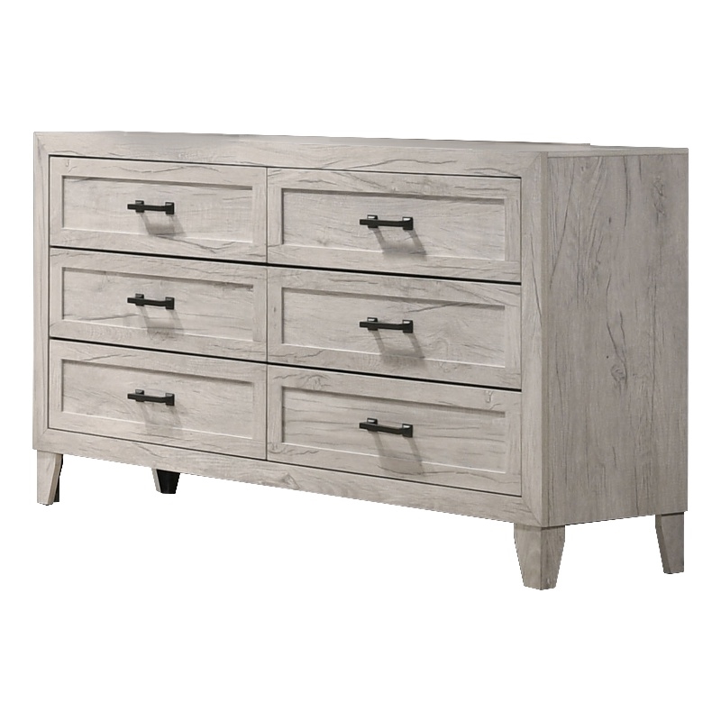 Bowery Hill 6-Drawer Wood Dresser in Washed White Finish