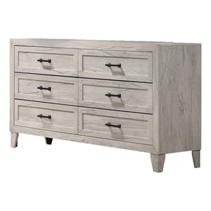 Bowery Hill 6-Drawer Wood Dresser in Washed White Finish