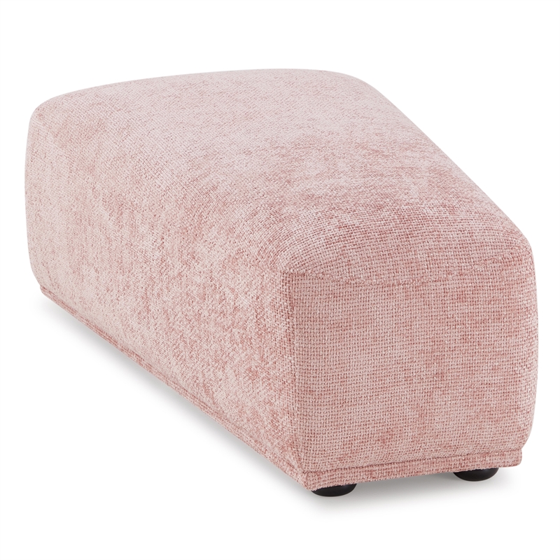 Bowery Hill Trapezoid Ottoman in Pink Chenille and Birch Wood