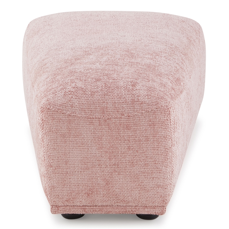 Bowery Hill Trapezoid Ottoman in Pink Chenille and Birch Wood