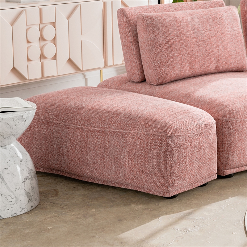 Bowery Hill Trapezoid Ottoman in Pink Chenille and Birch Wood