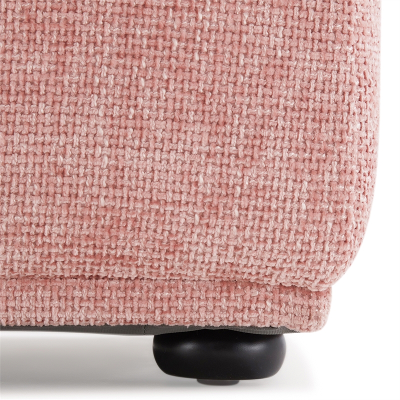 Bowery Hill Trapezoid Ottoman in Pink Chenille and Birch Wood