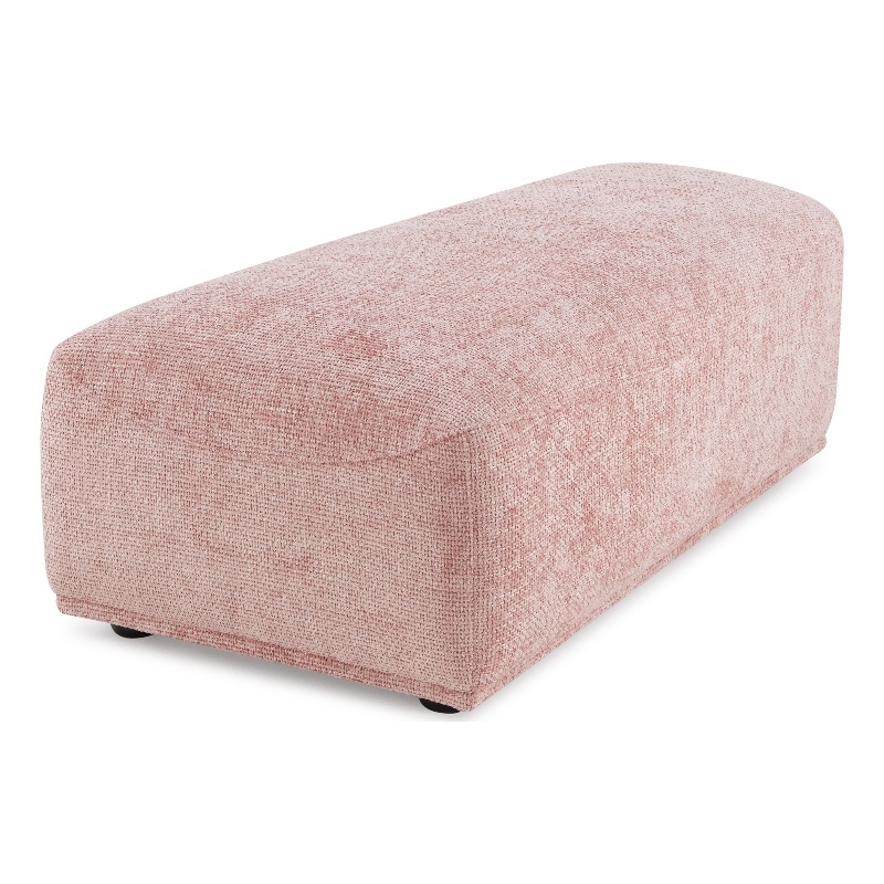 Bowery Hill Trapezoid Ottoman in Pink Chenille and Birch Wood