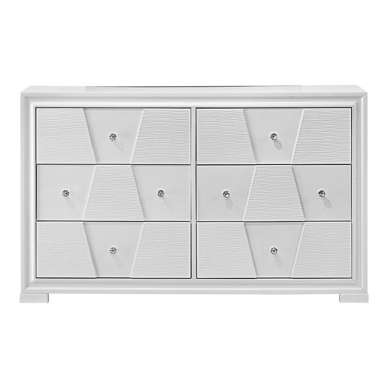 Bowery Hill Solid Wood 6-Drawer Dresser in White with Acrylic Knobs