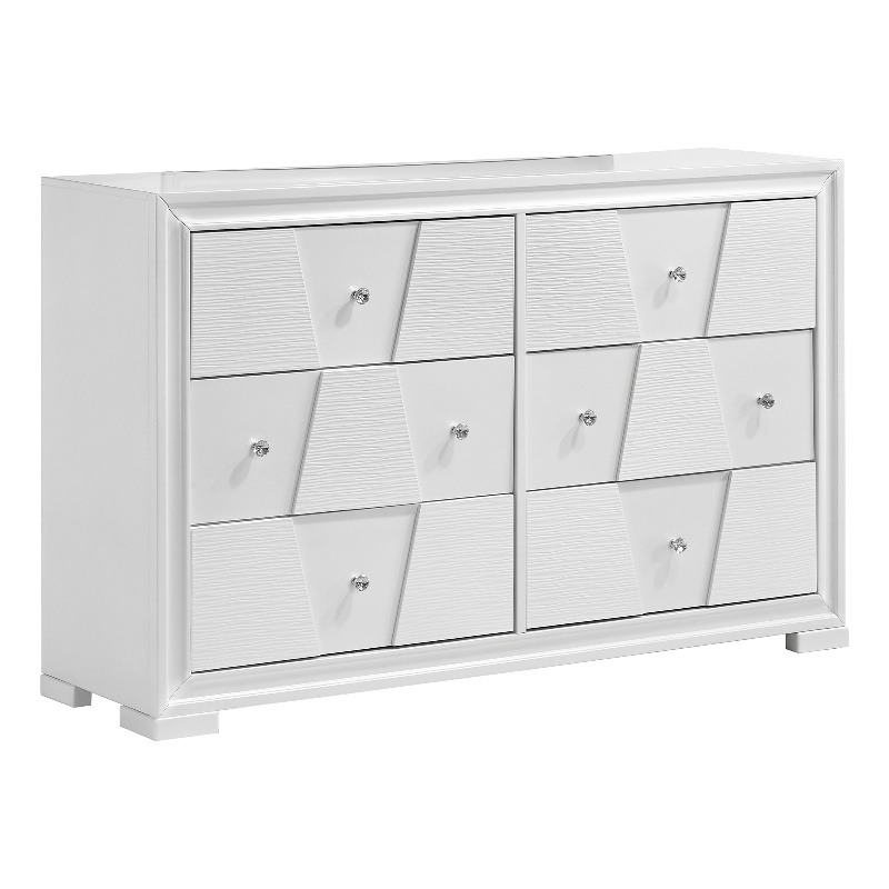 Bowery Hill Solid Wood 6-Drawer Dresser in White with Acrylic Knobs