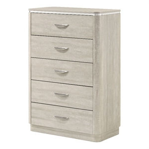 Bowery Hill Modern Solid Rubberwood 5-Drawer Chest in Dusty Gray