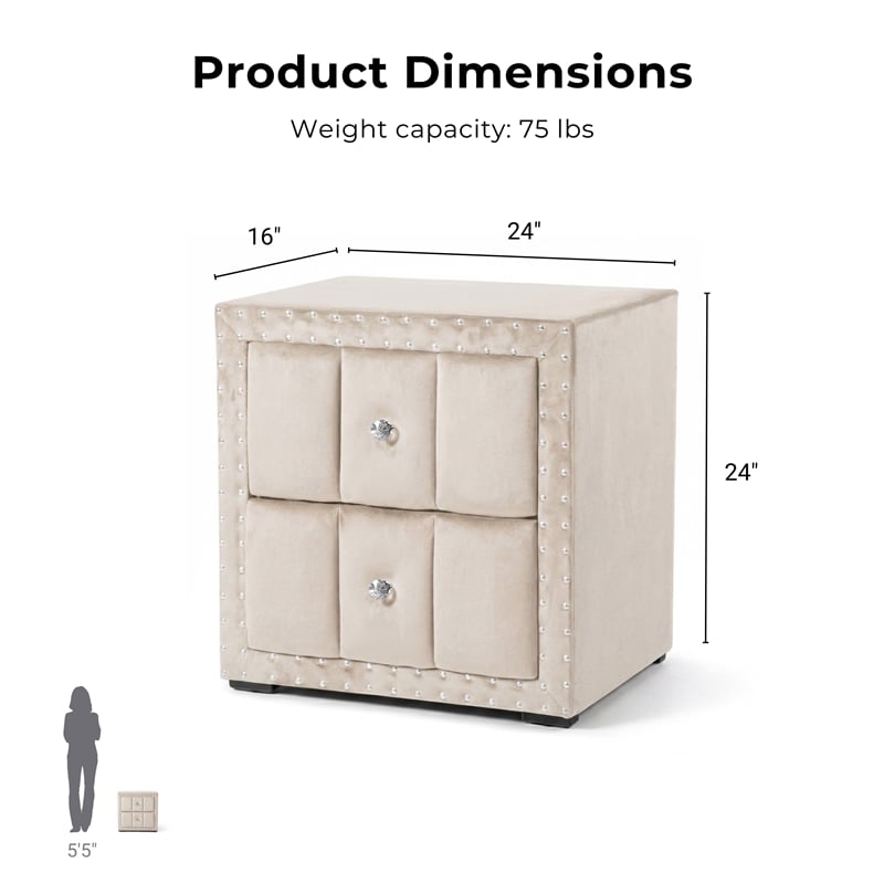 Bowery Hill Beige Fabric Upholstered Full 2-Piece Bedroom Set with LED