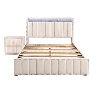Bowery Hill Beige Fabric Upholstered Full 2-Piece Bedroom Set with LED