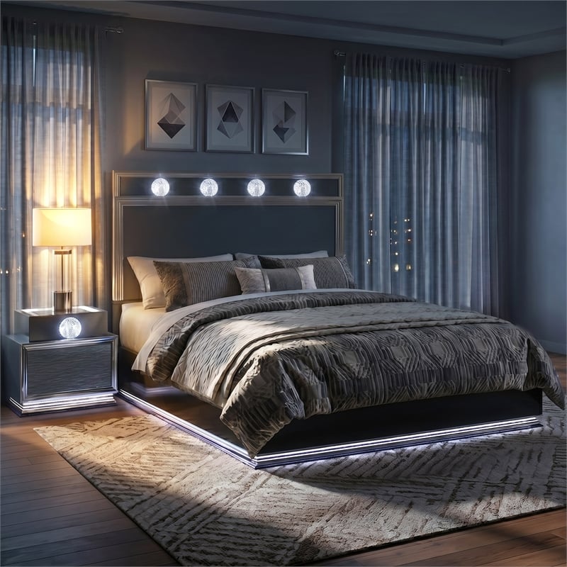 Bowery Hill Solid Wood King 2-Piece Bedroom Set in Dark Gray