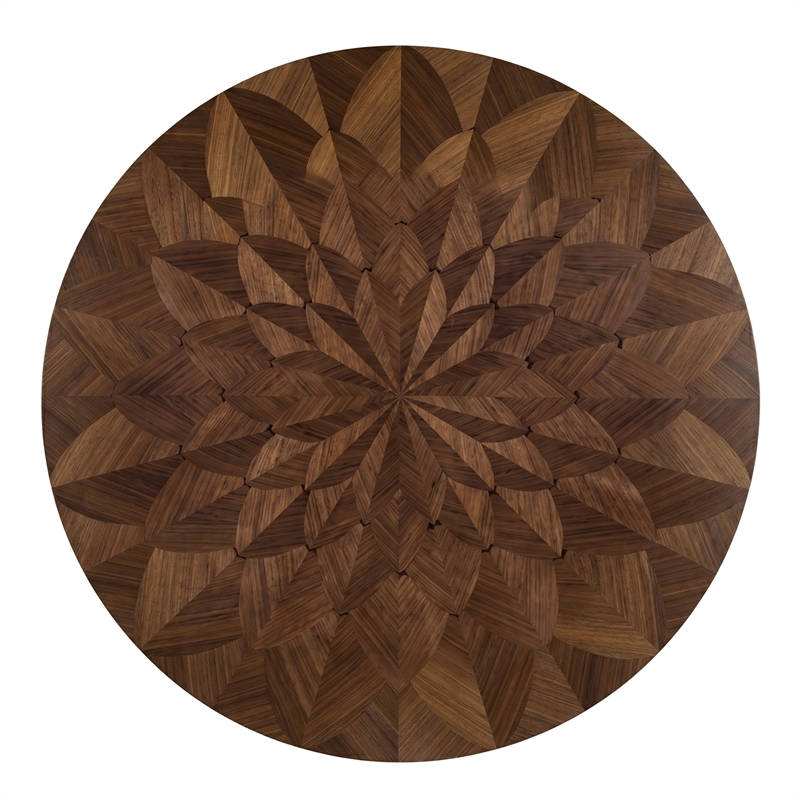 Bowery Hill Solid Rubberwood Round Pedestal Dining Table in Walnut