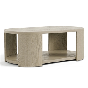 Bowery Hill Wood Oval 1-Shelf Cocktail Table in Oak Finish