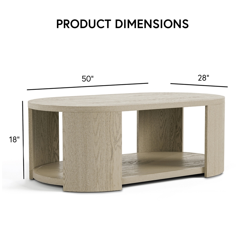 Bowery Hill Wood Oval 1-Shelf Cocktail Table in Oak Finish