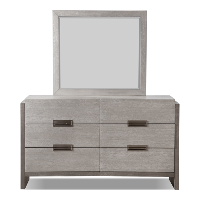 Bowery Hill 6-Drawer Solid Wood Dresser & Mirror Set in Stone Gray