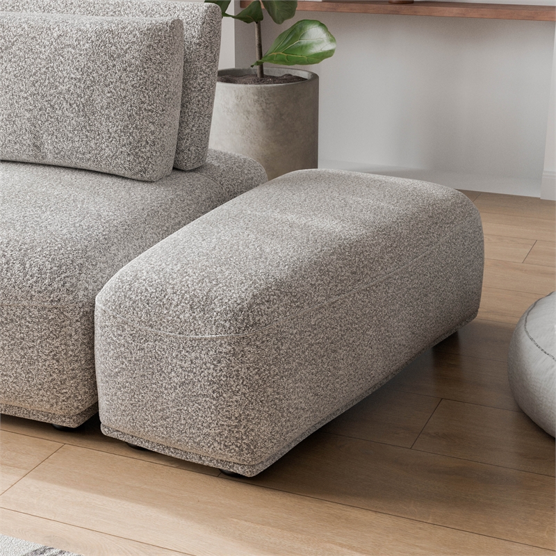 Bowery Hill Boucle Fabric Tapered Trapezoid Ottoman in Light Gray