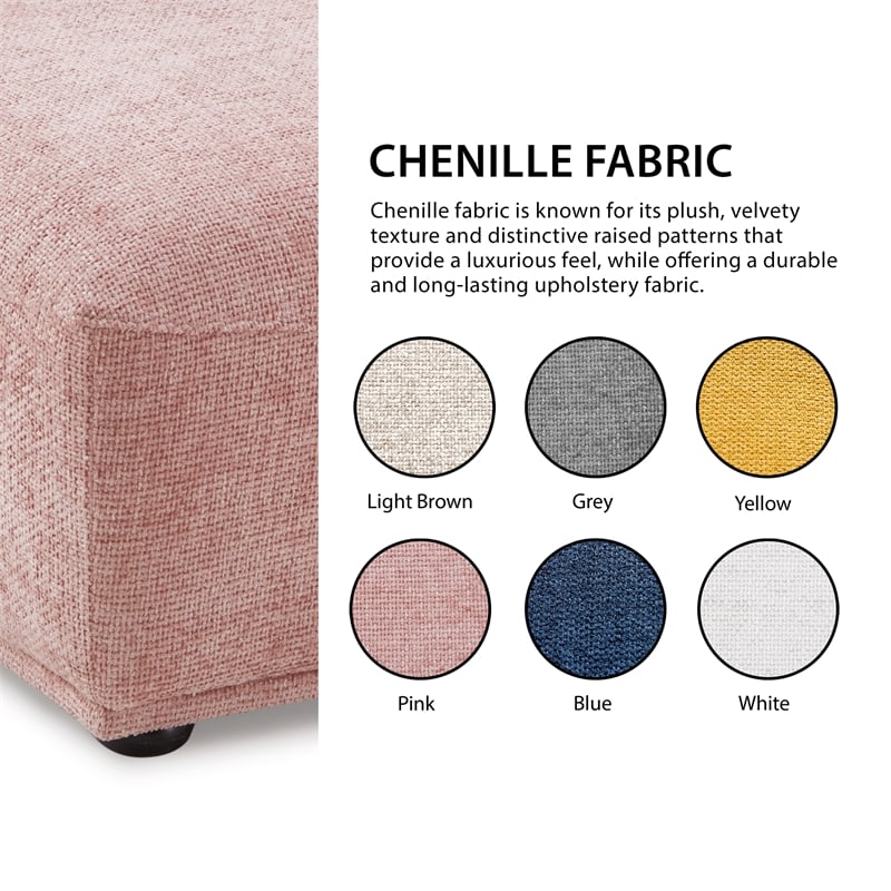 Bowery Hill Chenille Fabric Tapered Trapezoid Ottoman in White
