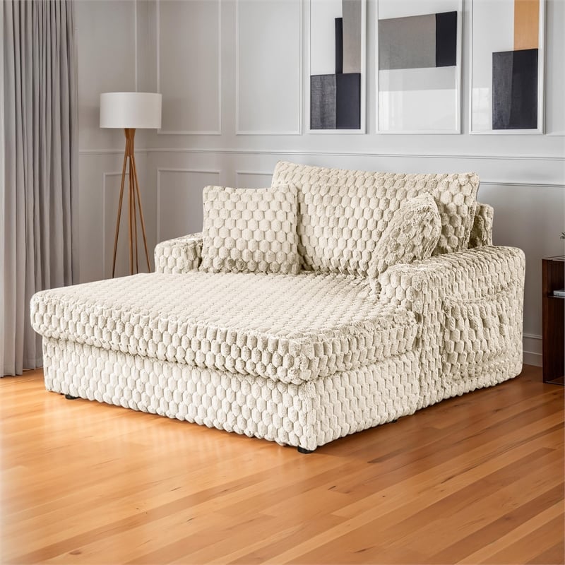 Bowery Hill Modern 2-Arm Taupe Oversized Chaise with Storage Pocket