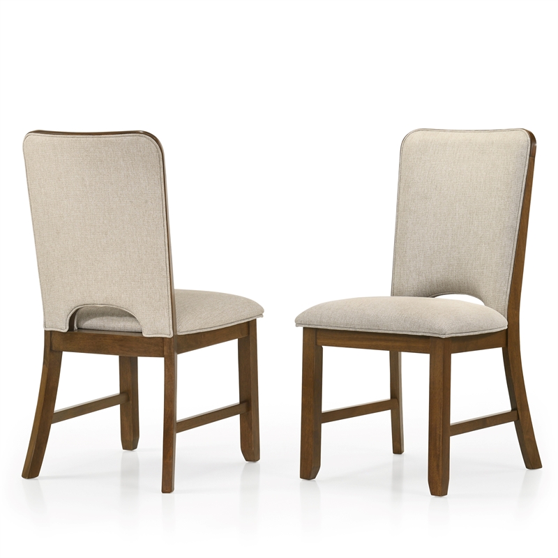 Bowery Hill Walnut Side Chair Set of 2 with Beige Fabric Upholstery
