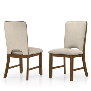 Bowery Hill Walnut Side Chair Set of 2 with Beige Fabric Upholstery