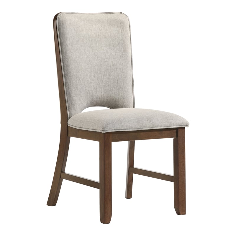 Bowery Hill Walnut Side Chair Set of 2 with Beige Fabric Upholstery