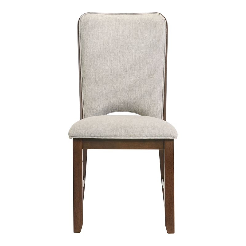 Bowery Hill Walnut Side Chair Set of 2 with Beige Fabric Upholstery