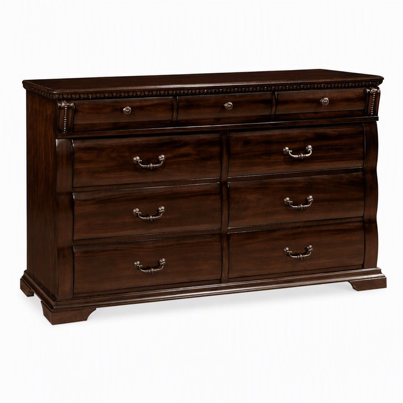 Bowery Hill Transitional 9-Drawer Dresser in Cherry Finish