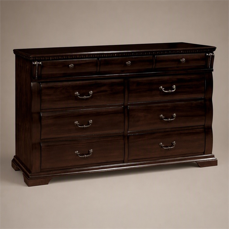 Bowery Hill Transitional 9-Drawer Dresser in Cherry Finish