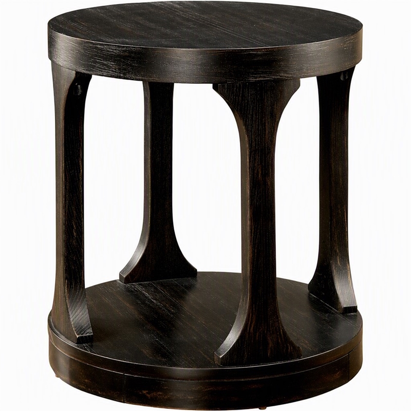 Bowery Hill Solid Wood Open Shelf End Table in Antique Black