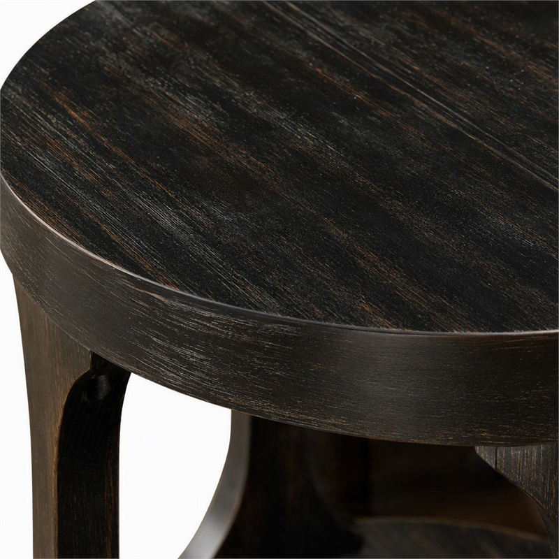 Bowery Hill Solid Wood Open Shelf End Table in Antique Black