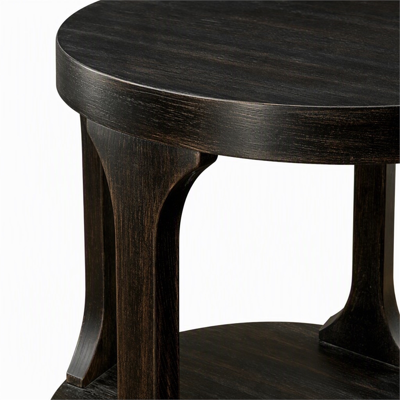 Bowery Hill Solid Wood Open Shelf End Table in Antique Black