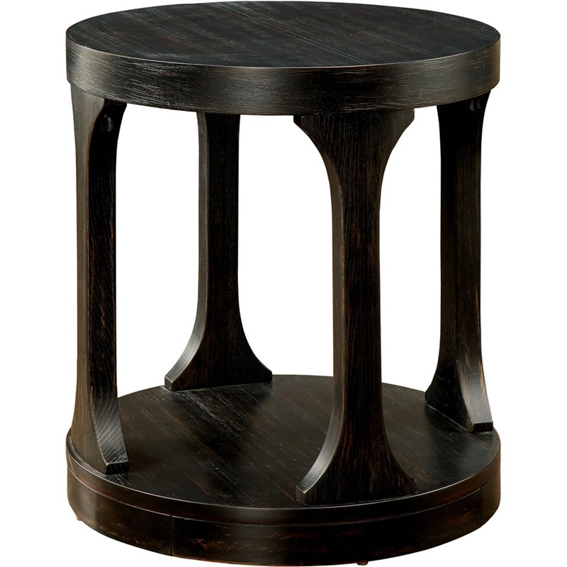 Bowery Hill Solid Wood Open Shelf End Table in Antique Black