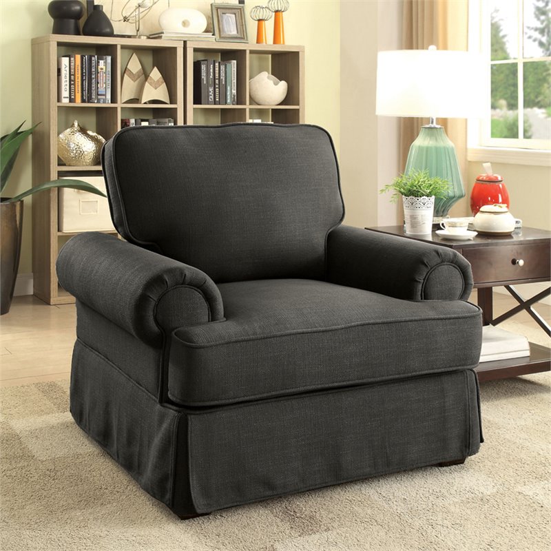 Bowery Hill Fabric Upholstered Accent Chair in Gray with Rolled Arms