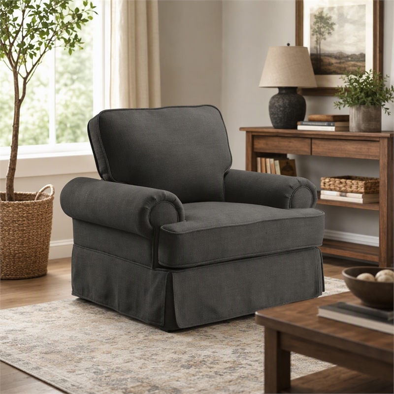 Bowery Hill Fabric Upholstered Accent Chair in Gray with Rolled Arms
