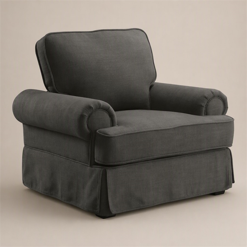 Bowery Hill Fabric Upholstered Accent Chair in Gray with Rolled Arms