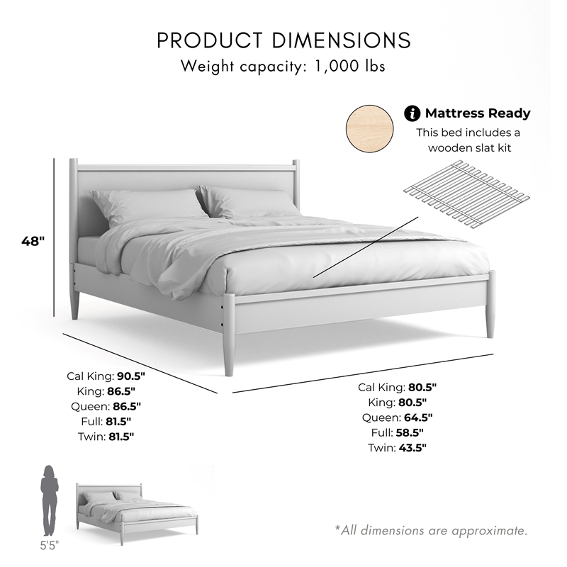Bowery Hill Solid Wood Queen Platform Bed in White