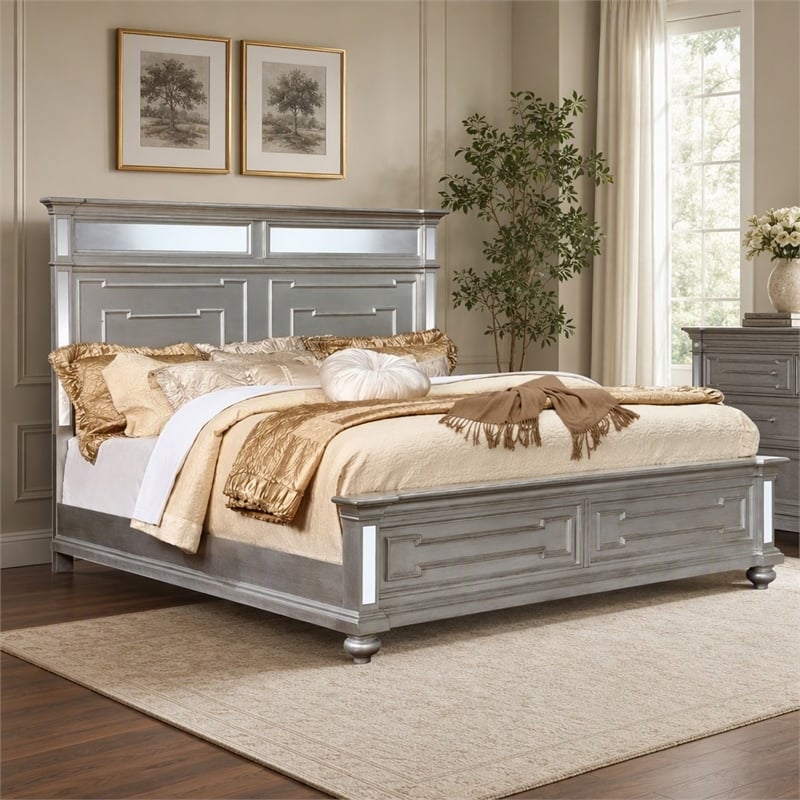 Bowery Hill Transitional California King Bed in Silver