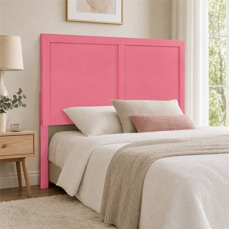 Bowery Hill Wooden Full/Queen Panel Headboard in Raspberry Pink Finish