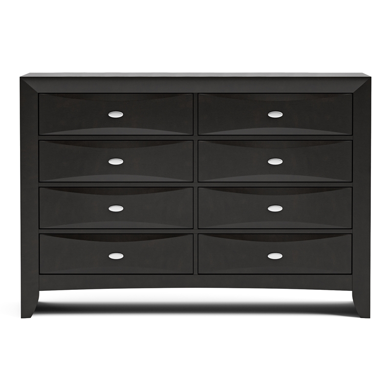 Bowery Hill Black Solid Wood 8-Drawer Dresser with Nickel Hardware