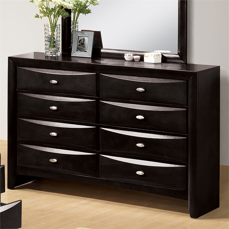 Bowery Hill Black Solid Wood 8-Drawer Dresser with Nickel Hardware