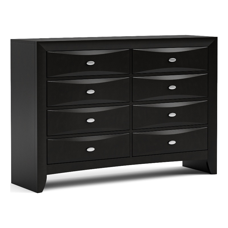 Bowery Hill Black Solid Wood 8-Drawer Dresser with Nickel Hardware