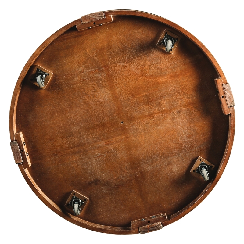 Bowery Hill Solid Wood Coffee Table with Lower Shelf in Distressed Espresso