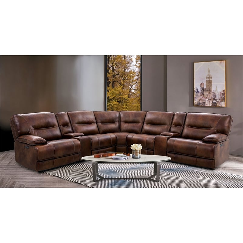Bowery Hill Transitional Leather Reclining Sectional in Brown