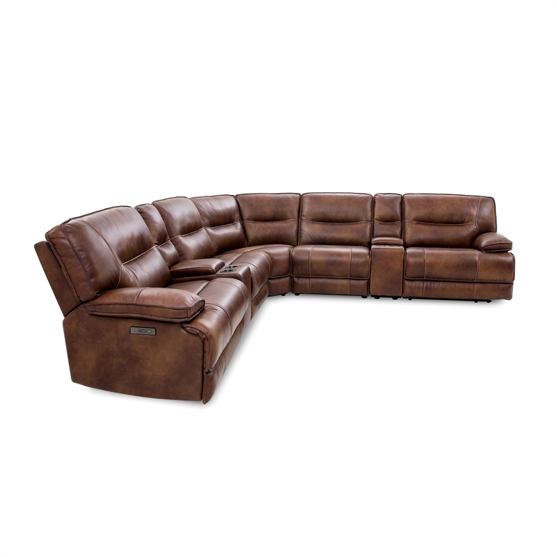 Bowery Hill Transitional Leather Reclining Sectional in Brown