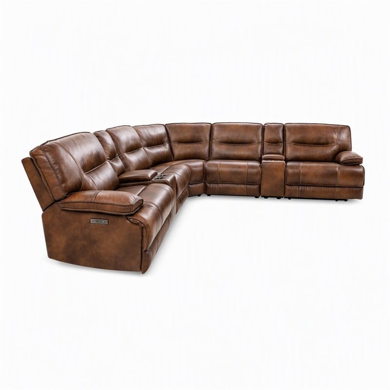 Bowery Hill Transitional Leather Reclining Sectional in Brown