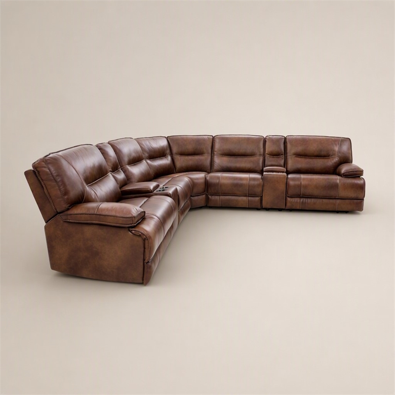 Bowery Hill Transitional Leather Reclining Sectional in Brown